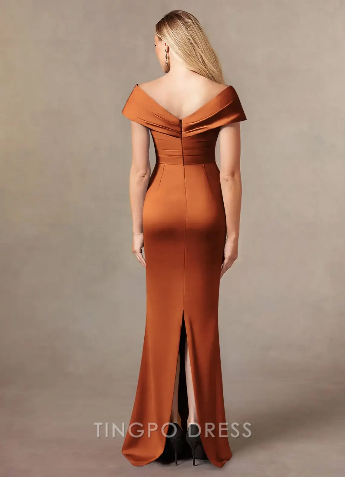 TingPo Wholesale Elegant Off - Shoulder Satin Mermaid Gown with Cross - Wrap Bodice Detailing for Formal Events